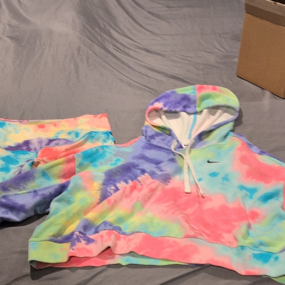 Nike Multicolor Tie-Dye Hoodie and Shorts